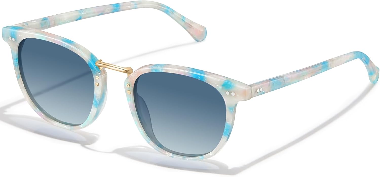 

Солнцезащитные очки CARFIA из ацетата с поляризацией для женщин, защита от УФ-излучения, ретро-стиль, металлическая перемычка, модные солнцезащитные очки для женщин, 7. Blue White Marble Tortoise Frame Gradient Blue Lens