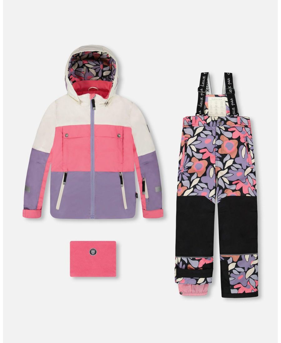 

Детский двухсекционный зимний комбинезон Teknik, черный, в стиле ретро с цветочным принтом - для малышей/детей Deux par Deux, Black retro flower print