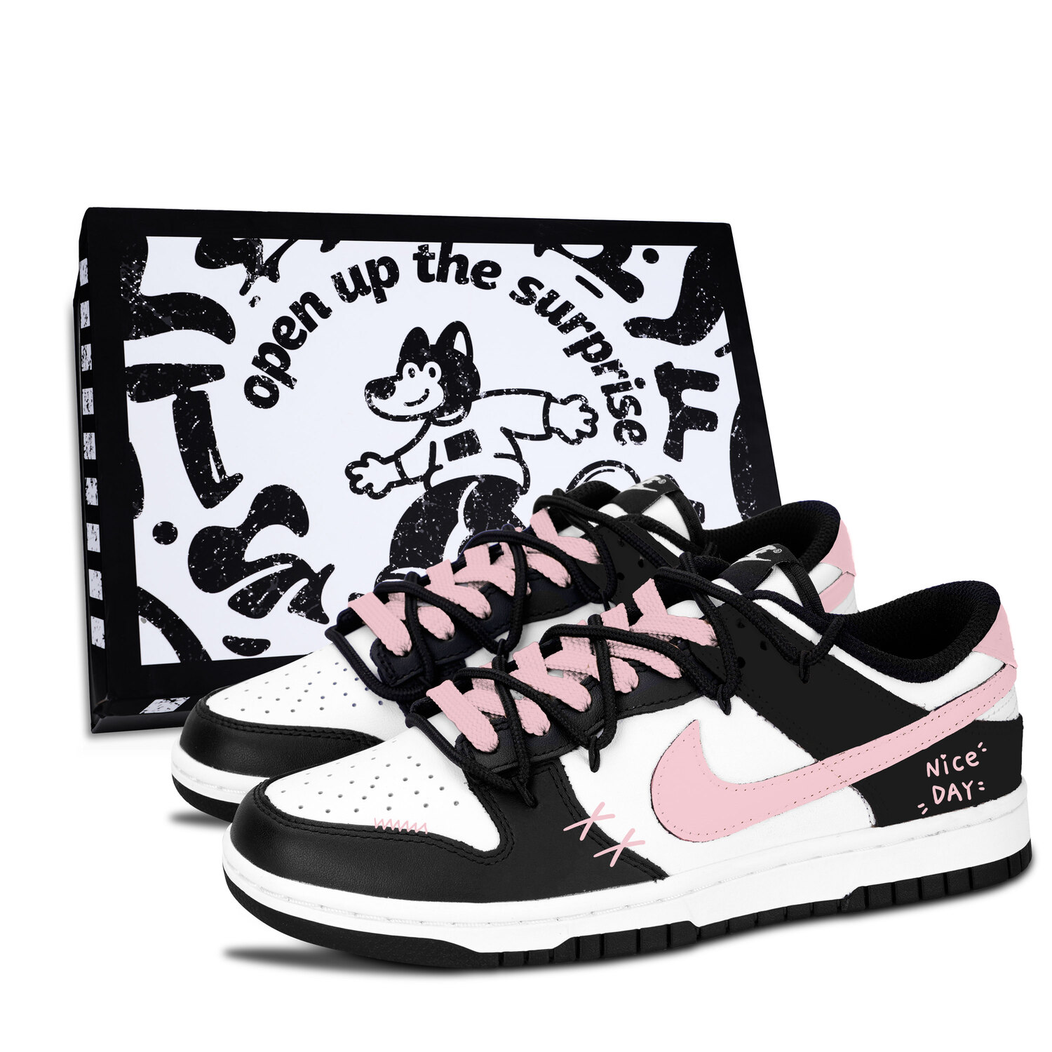 

Nike Dunk Black White, Pink Sweet Day кожаные противоскользящие износостойкие легкие с амортизацией низкие