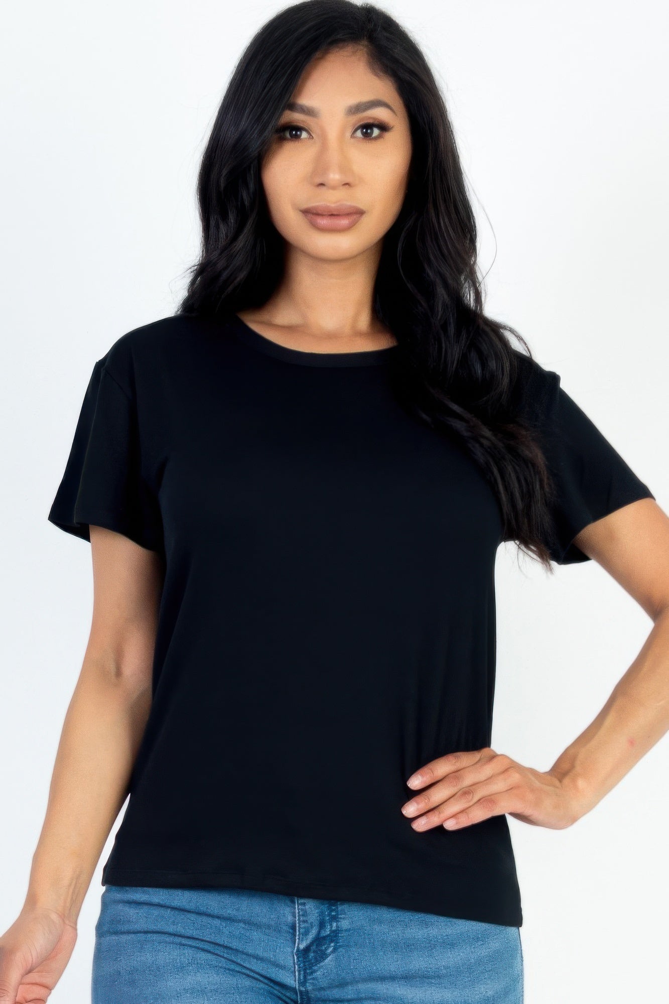 

FASHNZFAB Женская базовая футболка с коротким рукавом, черный