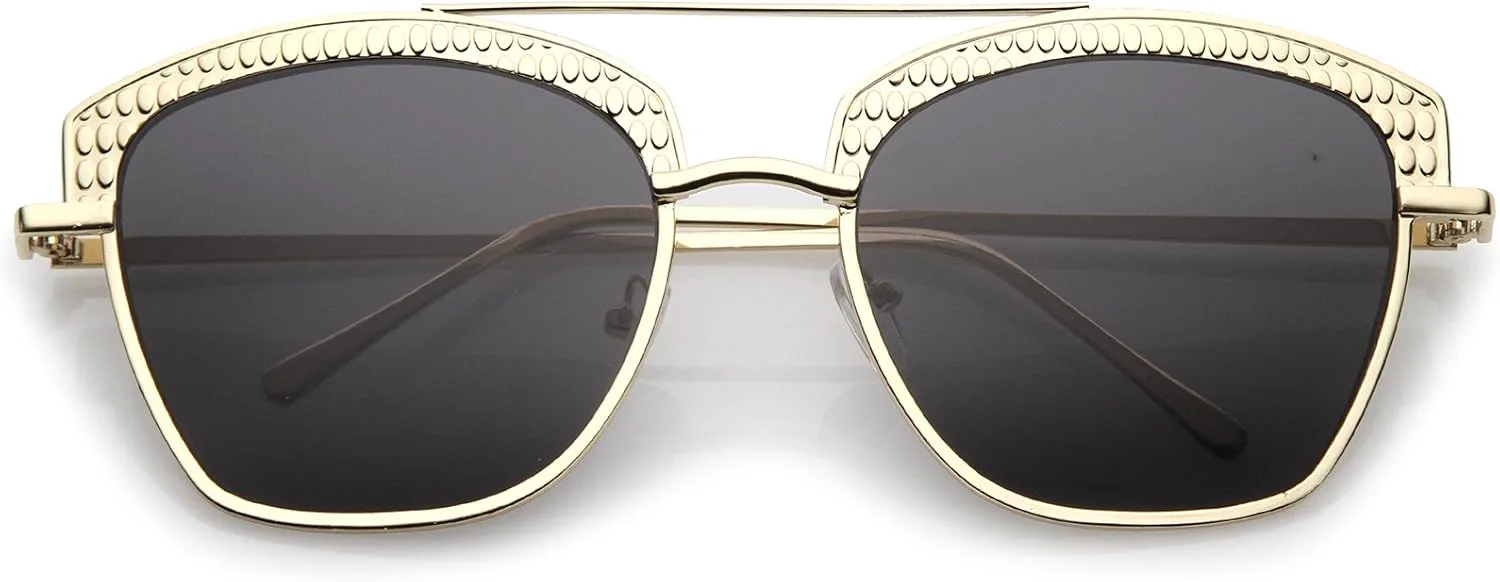 

zeroUV - Женские квадратные солнцезащитные очки с текстурированным металлическим покрытием, перекладиной, тонкими дужками и плоскими линзами 58 мм, Gold / Smoke