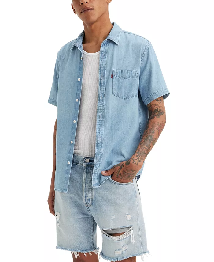 

Мужская классическая рубашка с коротким рукавом и одним карманом, Regular Fit Levi's, синий