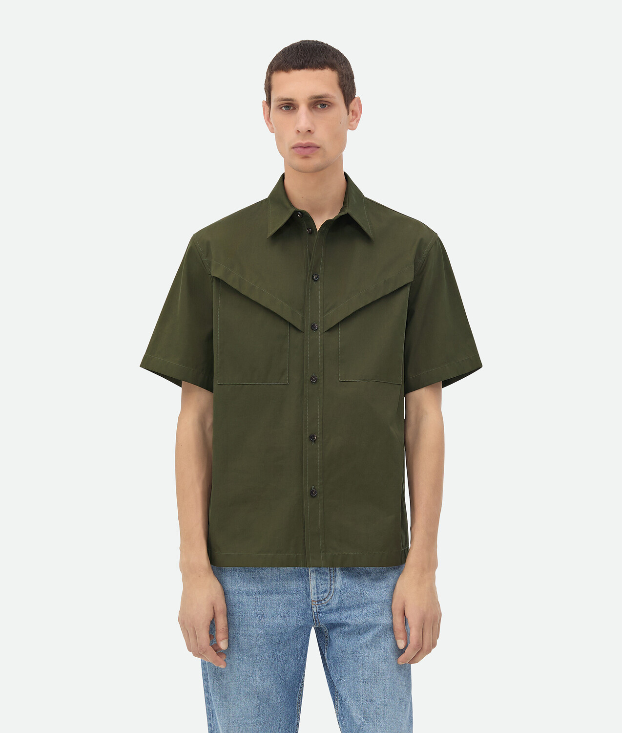 

Рубашка из легкой хлопчатобумажной саржи Bottega Veneta, хаки