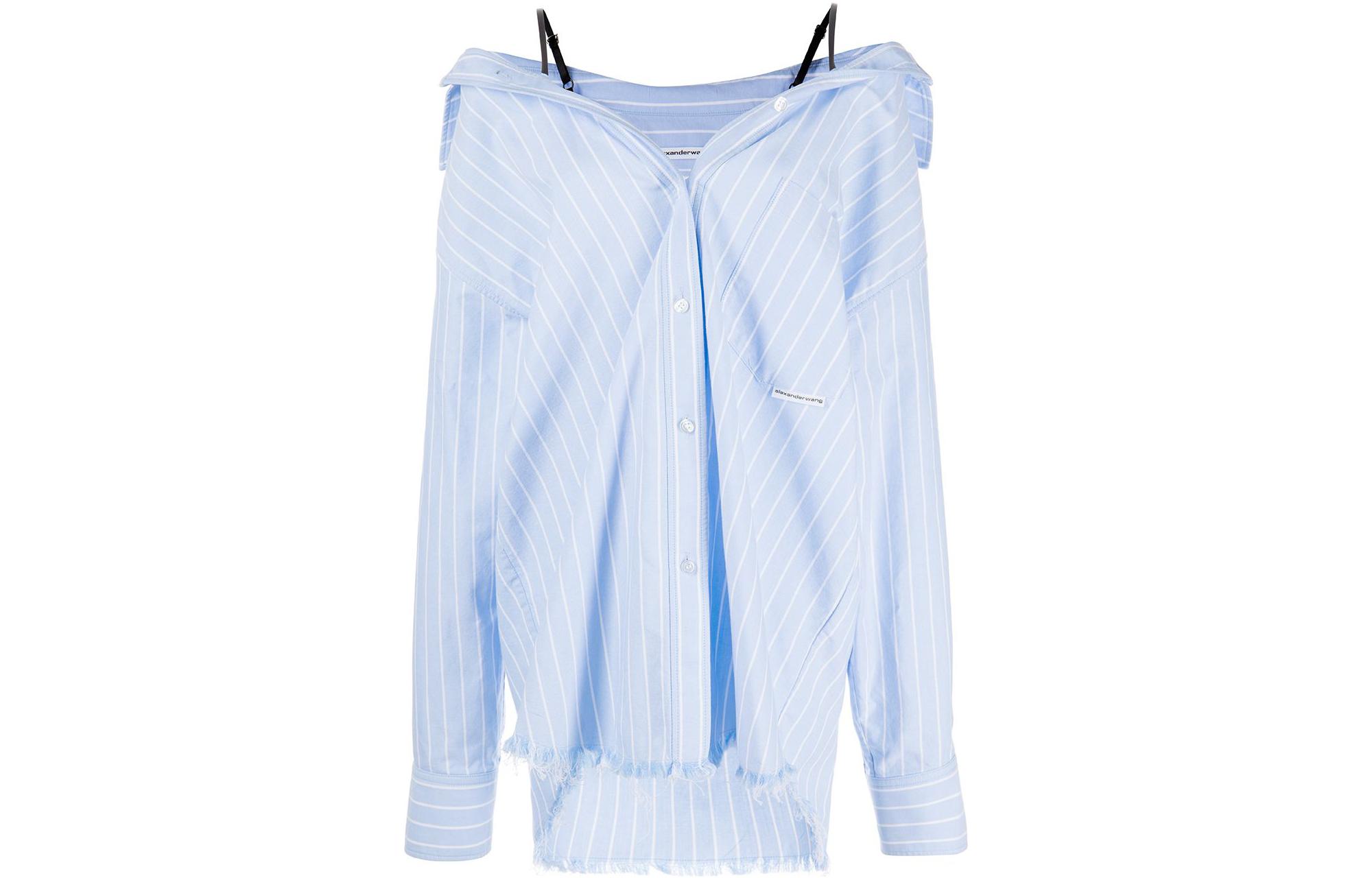 Alexander Wang Рубашка T By Off Shoulder Boyfriend Charm с бретелями-подвязками Oxford Blue/White