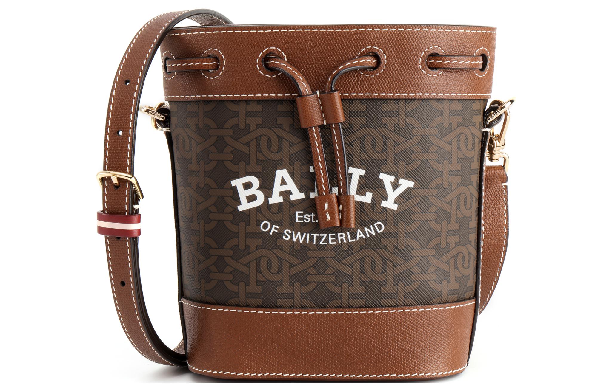 

BALLY Сумка-ведро из кожи и холста через плечо для женщин коричневая