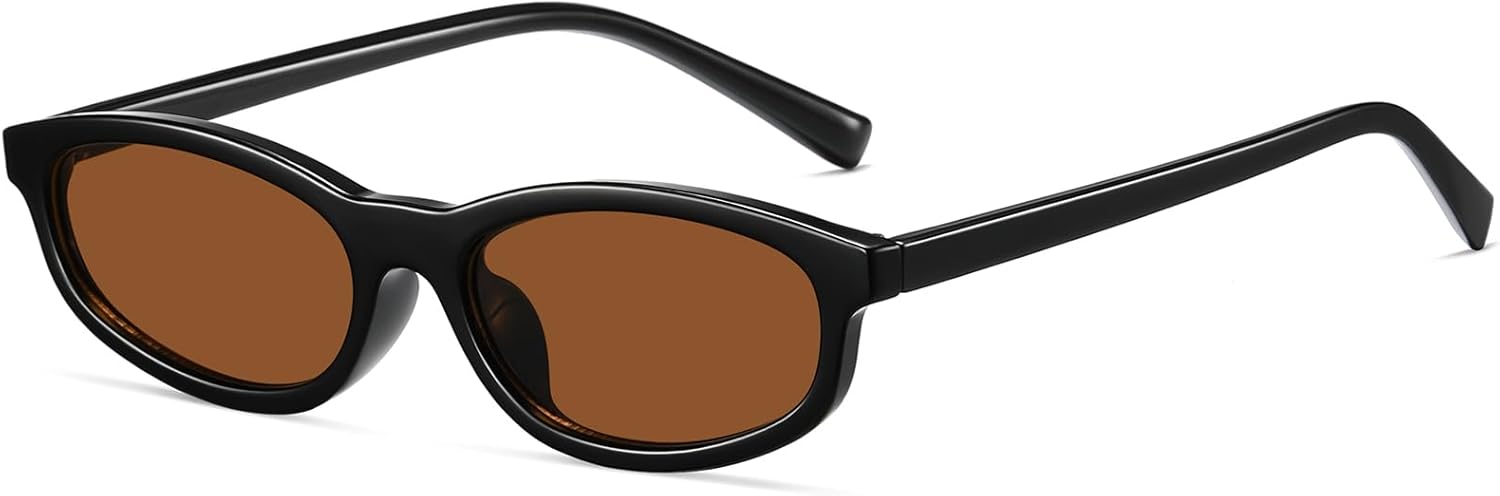 

Солнцезащитные очки для женщин. Классические винтажные солнцезащитные очки в стиле ретро, ​​овальные, модные очки 90-х годов, солнцезащитные очки с линзами UV400 CHAOSELF, Bright Black+tea