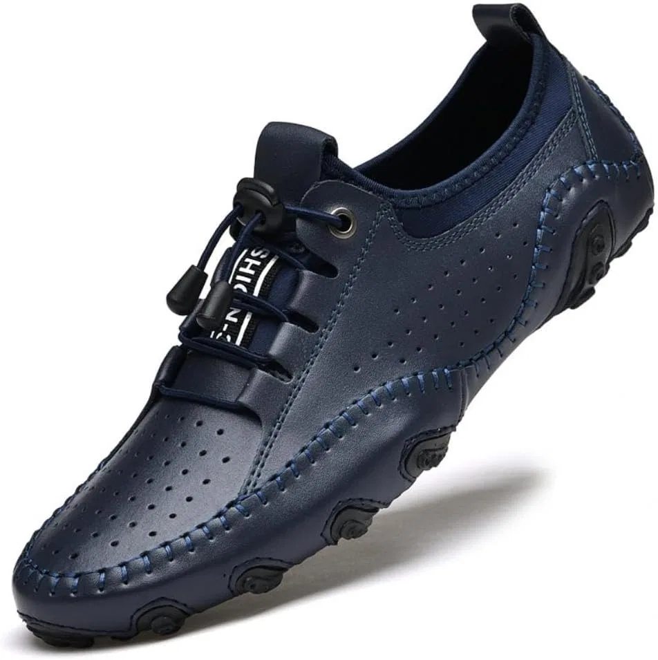 Мокасины кожаные перфорированные Asifn Loafers, синий