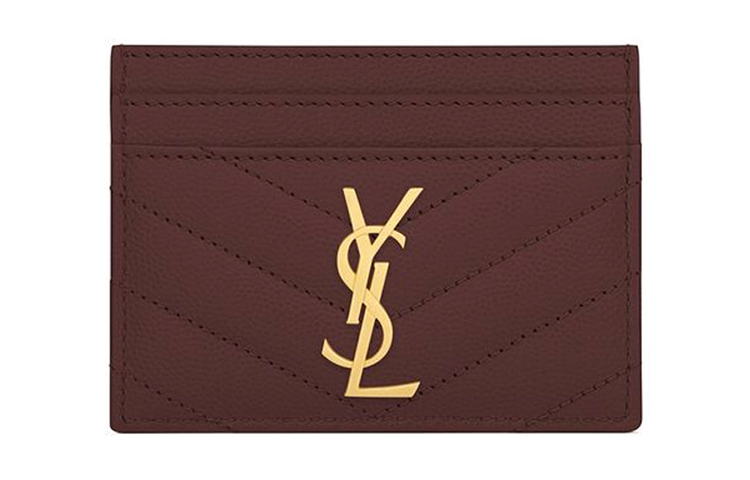 

SAINT LAURENT Женский кожаный держатель для карт с монограммой, темно-красный
