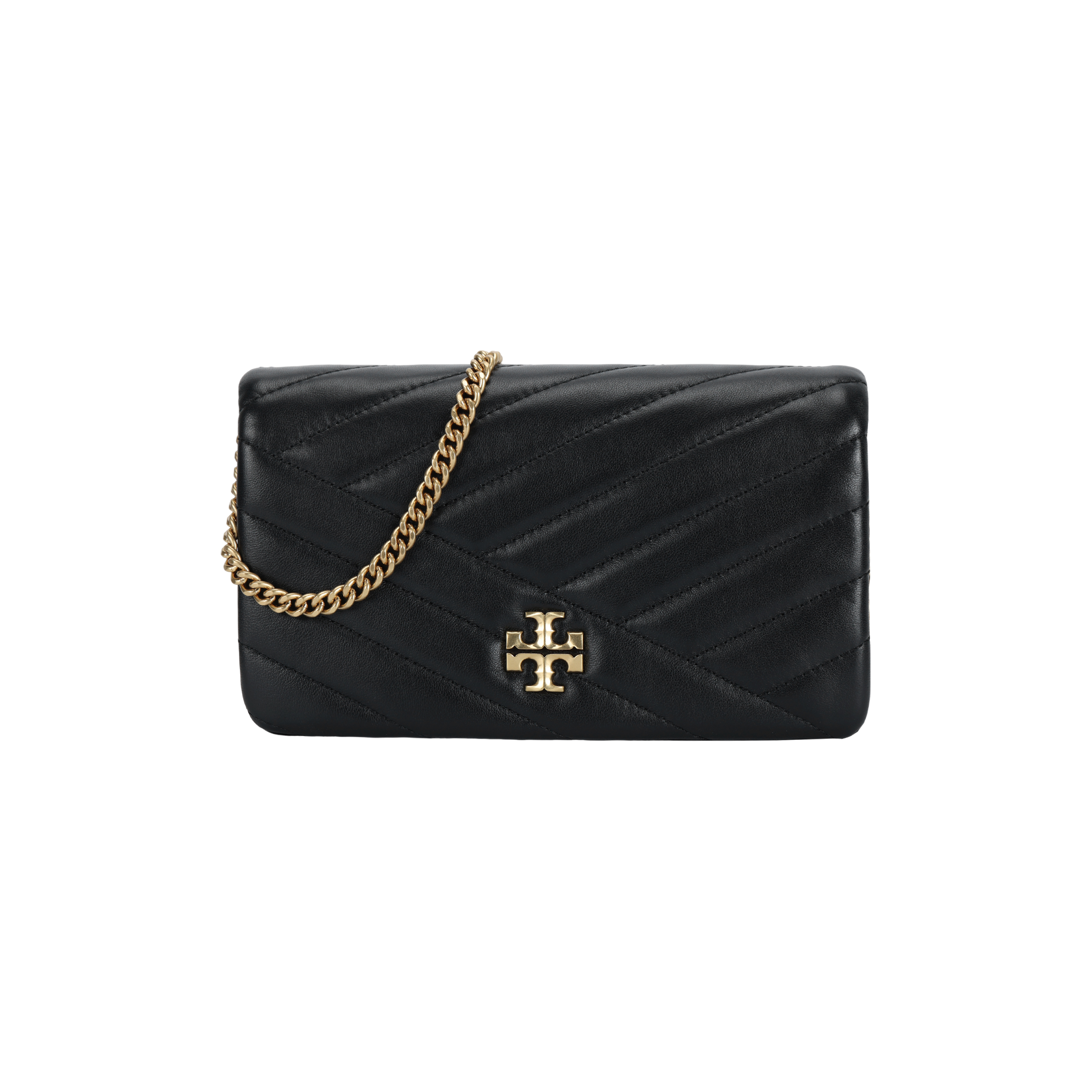 

TORY BURCH Кожаный кошелек с шевронным узором и цепочкой черный