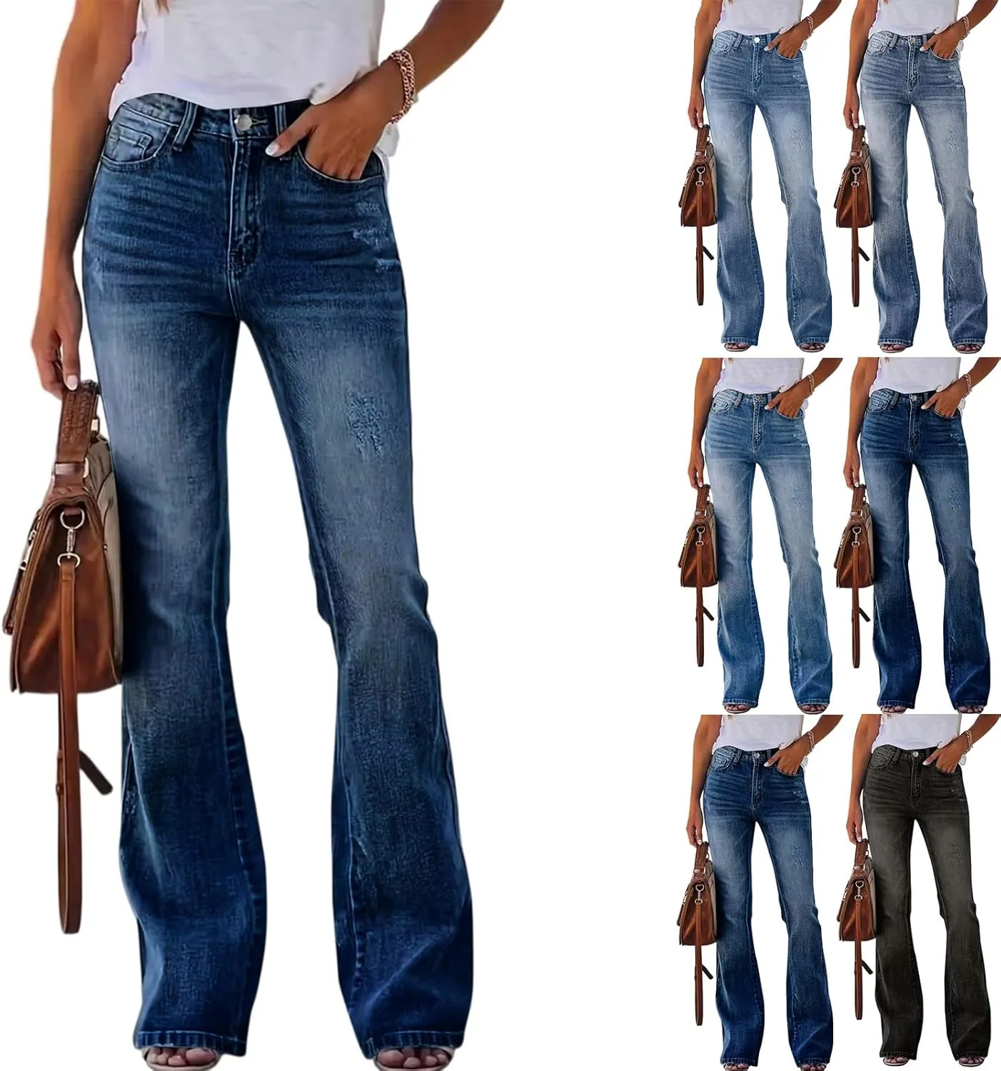 

Женские джинсы flare high waisted distressed stretchy bootcut Rikbuig