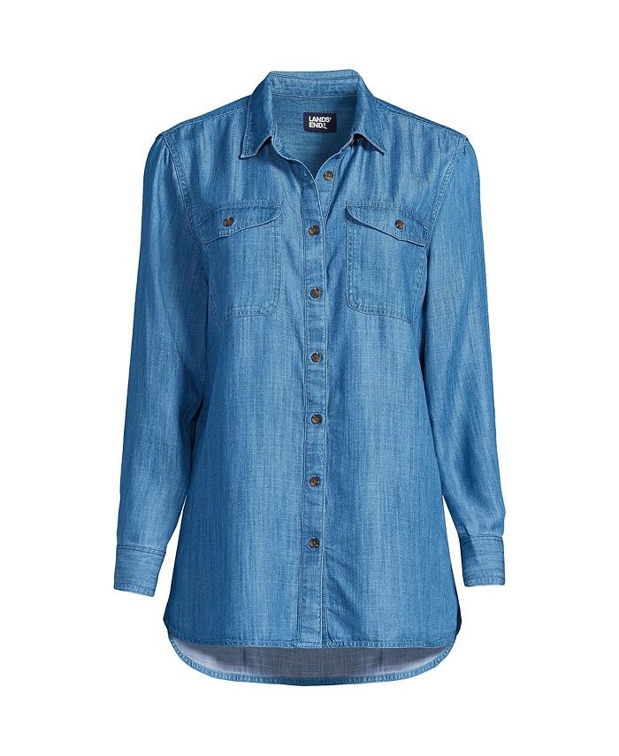 

Женская рубашка с длинным рукавом цвета индиго TENCEL Lands' End, синий