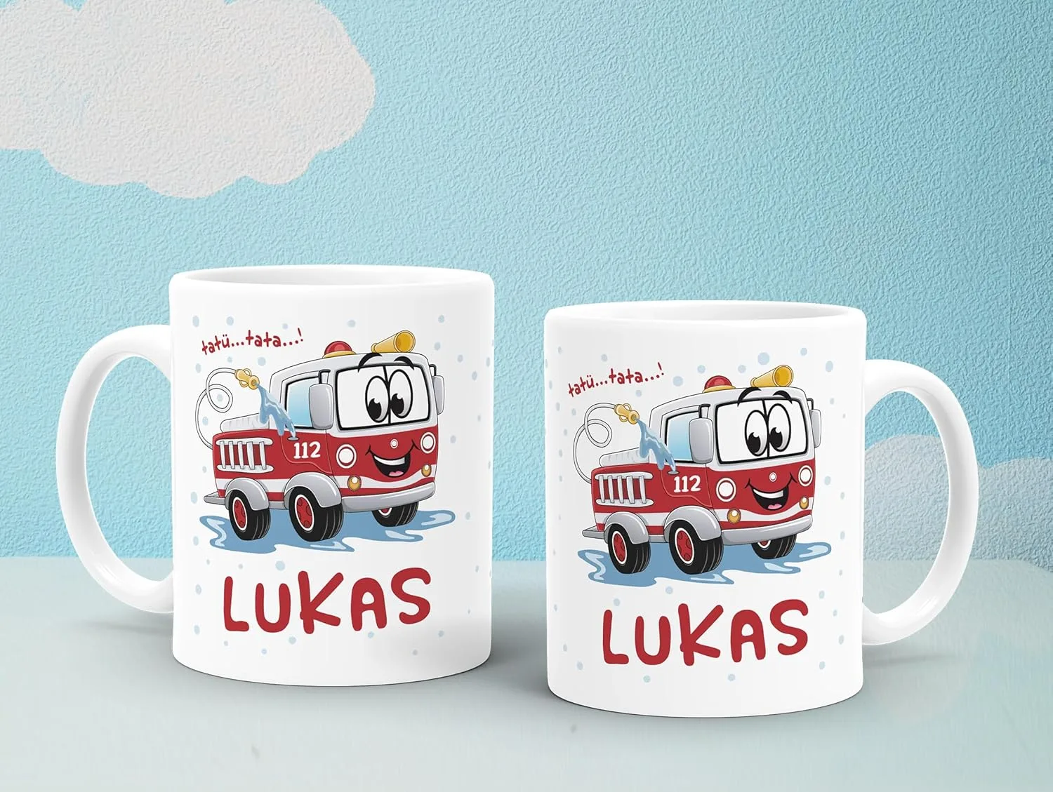 Детская кружка пластиковая с рисунком пожарной машины и именем White Plastic Mug SpecialMe — фото 3
