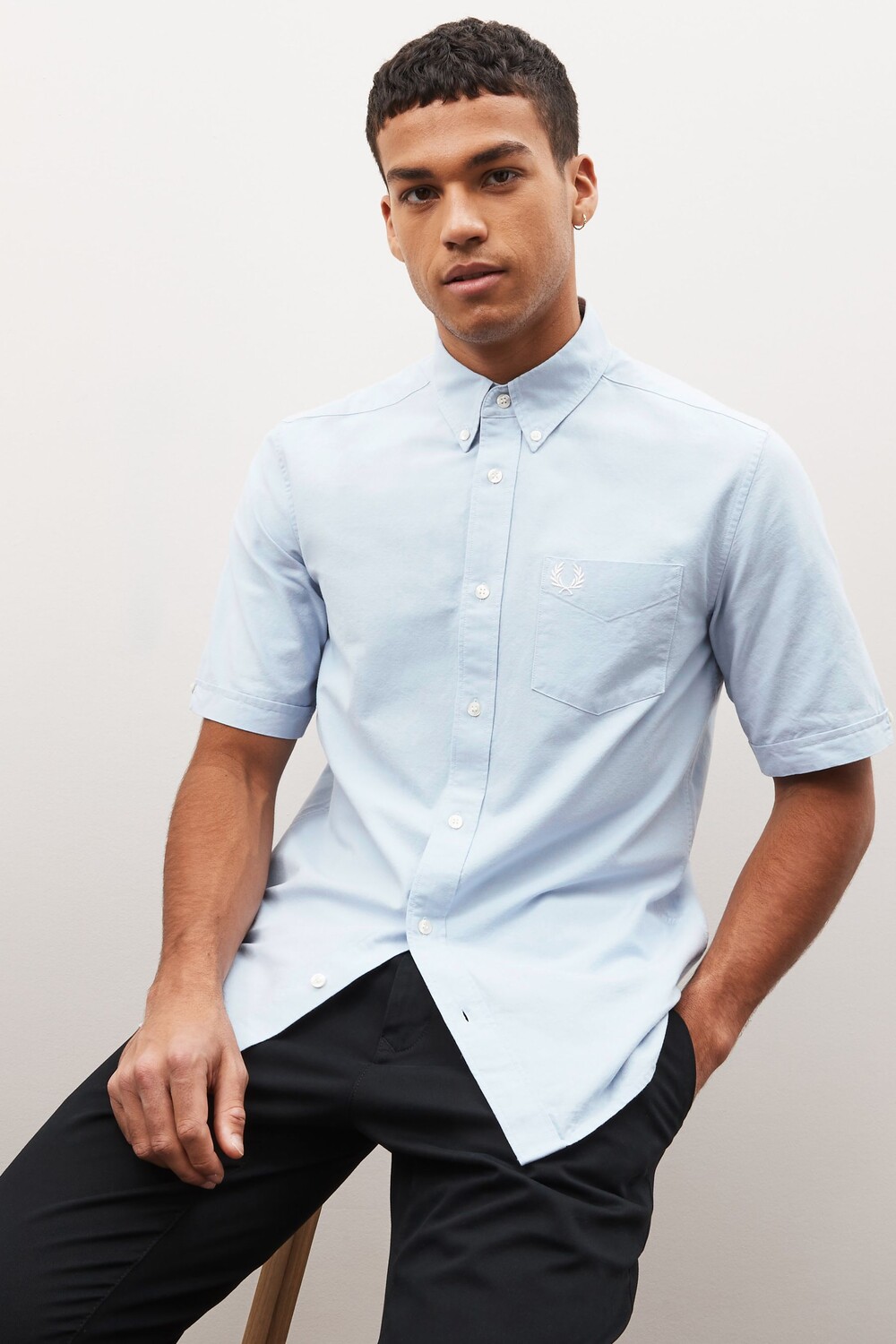 

Оксфордская рубашка с короткими рукавами Fred Perry, синий
