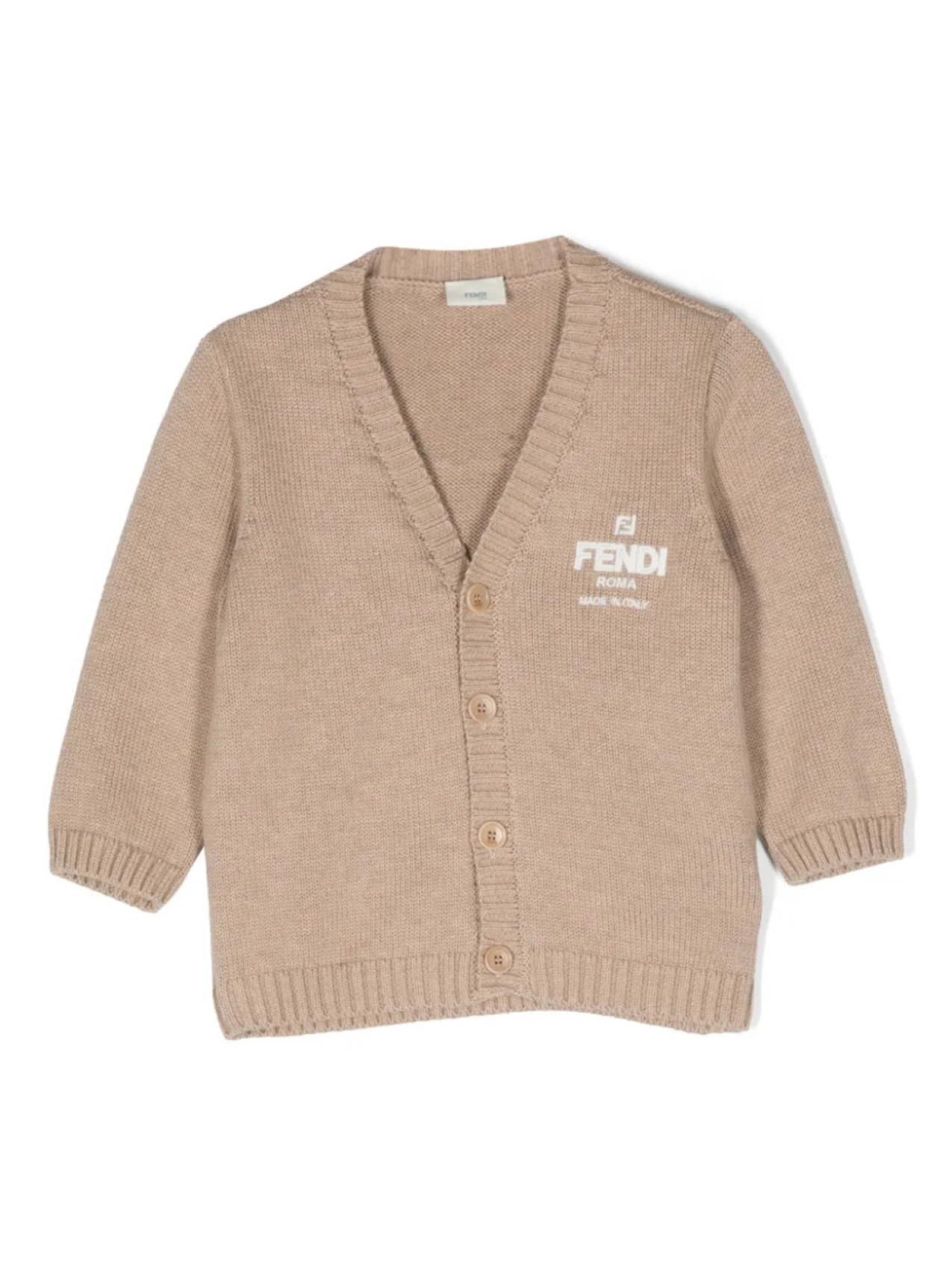 Кардиган с V-образным вырезом и логотипом Fendi Kids, коричневый