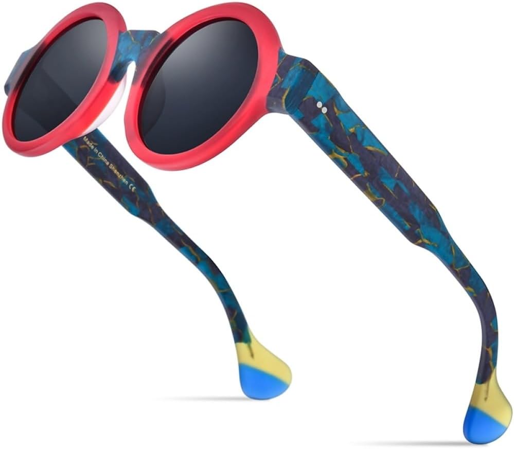 

Солнцезащитные очки 2027 из матового ацетата с защитой от УФ-излучения UV400 для мужчин, в стиле ретро, ​​с большими круглыми дужками, для женщин MTZJH, Matte Red Gray