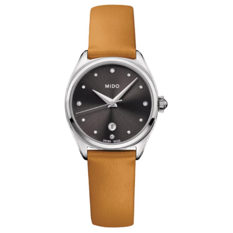 

MIDO Часы Brunner Series Quartz Movement Women's Watch Watch 27mm Gray Dial Stainless Steel Watch Case Cowhide Strap, Smoke Coal Gray