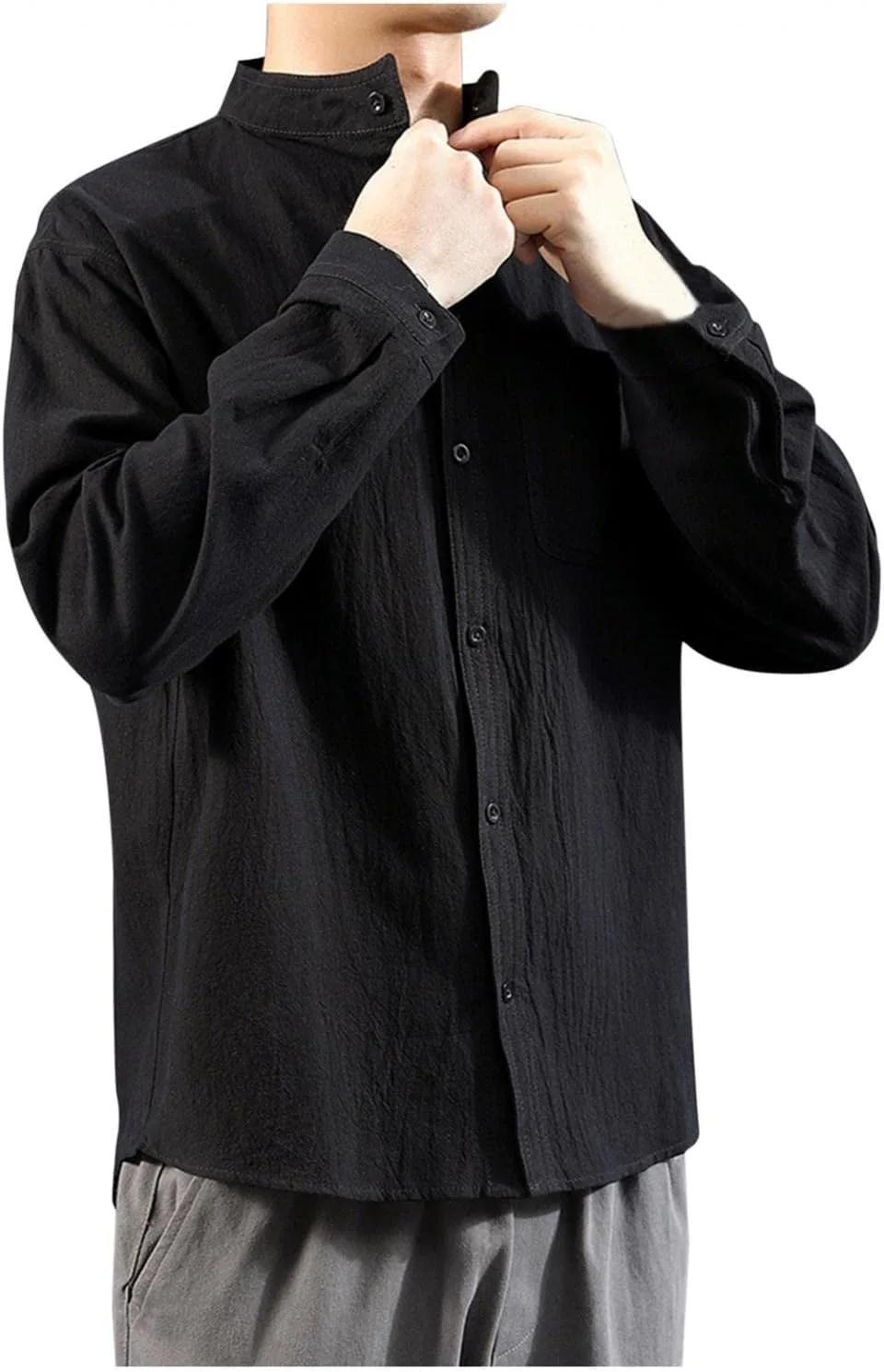 

Льняная рубашка для мужчин с длинным рукавом и воротником хенли QWENTMTNTY