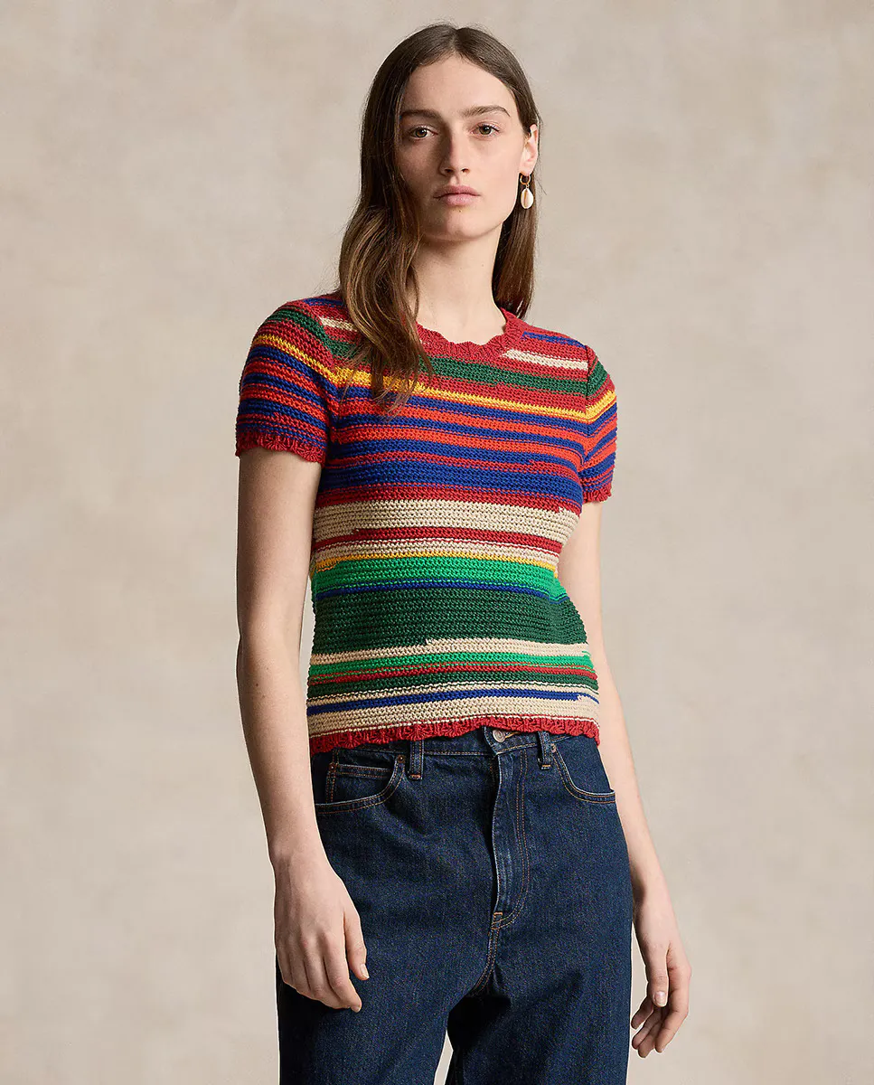 

Женский полосатый свитер с коротким рукавом Polo Ralph Lauren, мультиколор
