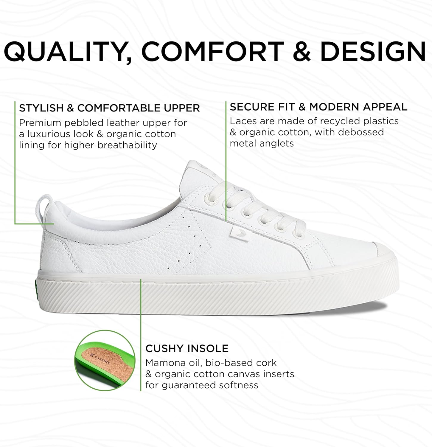 Кроссовки Cariuma OCA Low Premium Leather, удобная обувь для мужчин, легкая и экологичная, универсальная повседневная обувь с 100 веганскими стельками, резиновая подошва, белый — фото 2