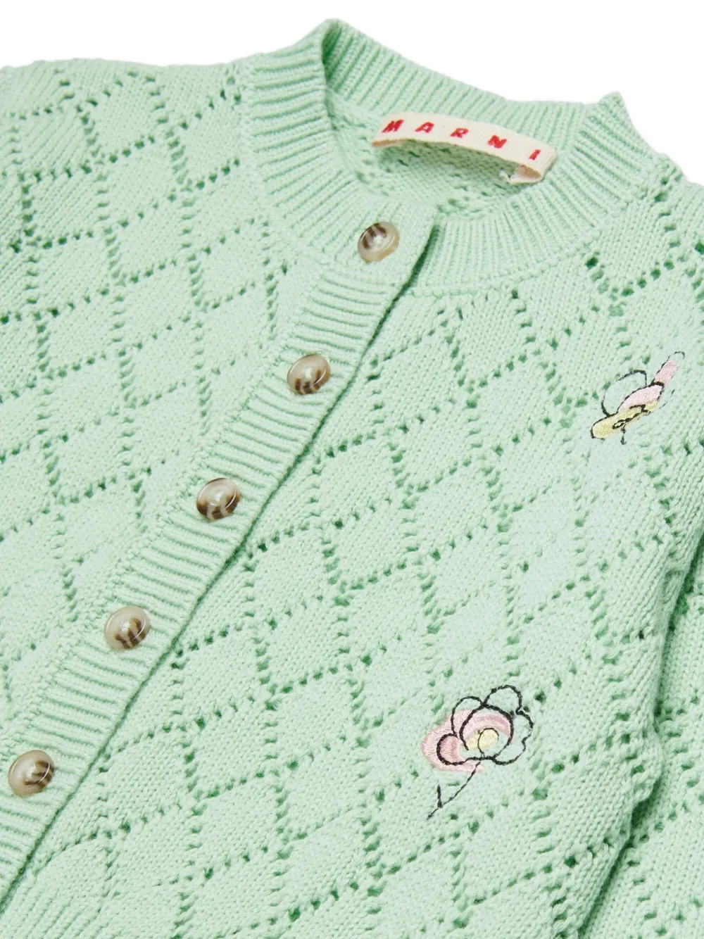 Ажурный кардиган с цветочным узором Marni Kids, зеленый — фото 3