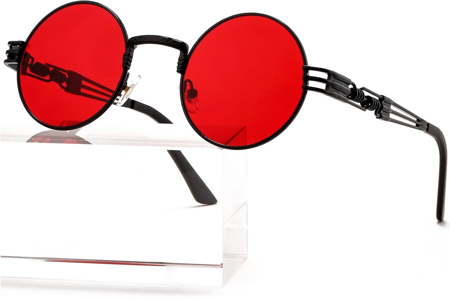 

Солнцезащитные очки AIEYEZO круглой формы в стиле стимпанк для мужчин и женщин, ретро-очки в стиле хиппи, металлическая оправа, линзы со 100% защитой от УФ-излучения, A3 Black/Ocean Red