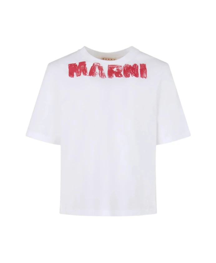 

Белая футболка с вышитым логотипом и круглым вырезом Marni, белый
