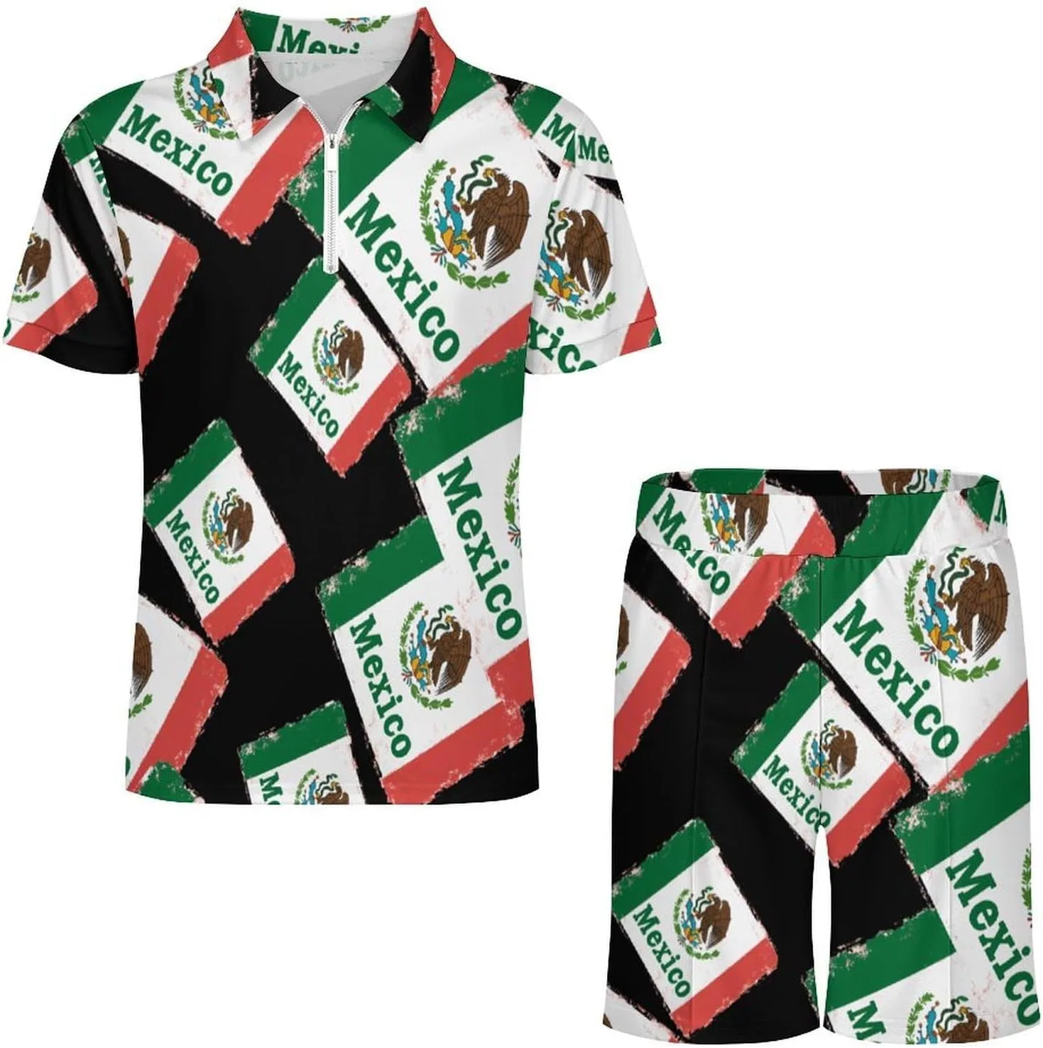 Мужской спортивный костюм с поло и шортами, Mexico Flag, 2 предмета, Style — фото 4