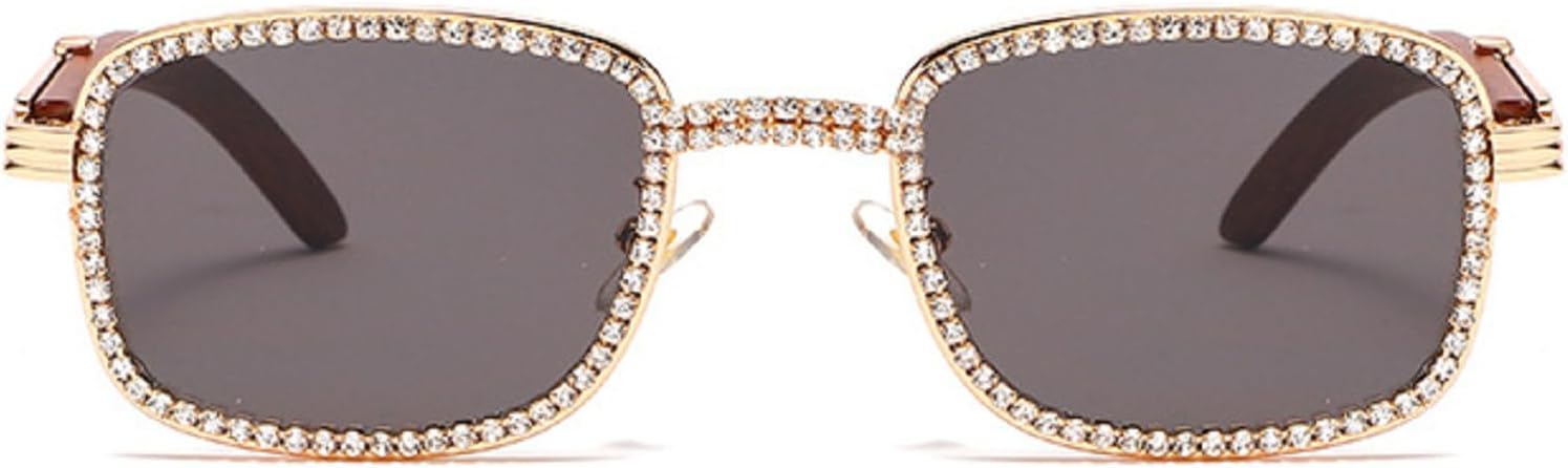 

Роскошные солнцезащитные очки со стразами для женщин, маленькие квадратные, с бриллиантами, солнцезащитные очки для мужчин в оправе под дерево, модные панк-очки mincl, Black