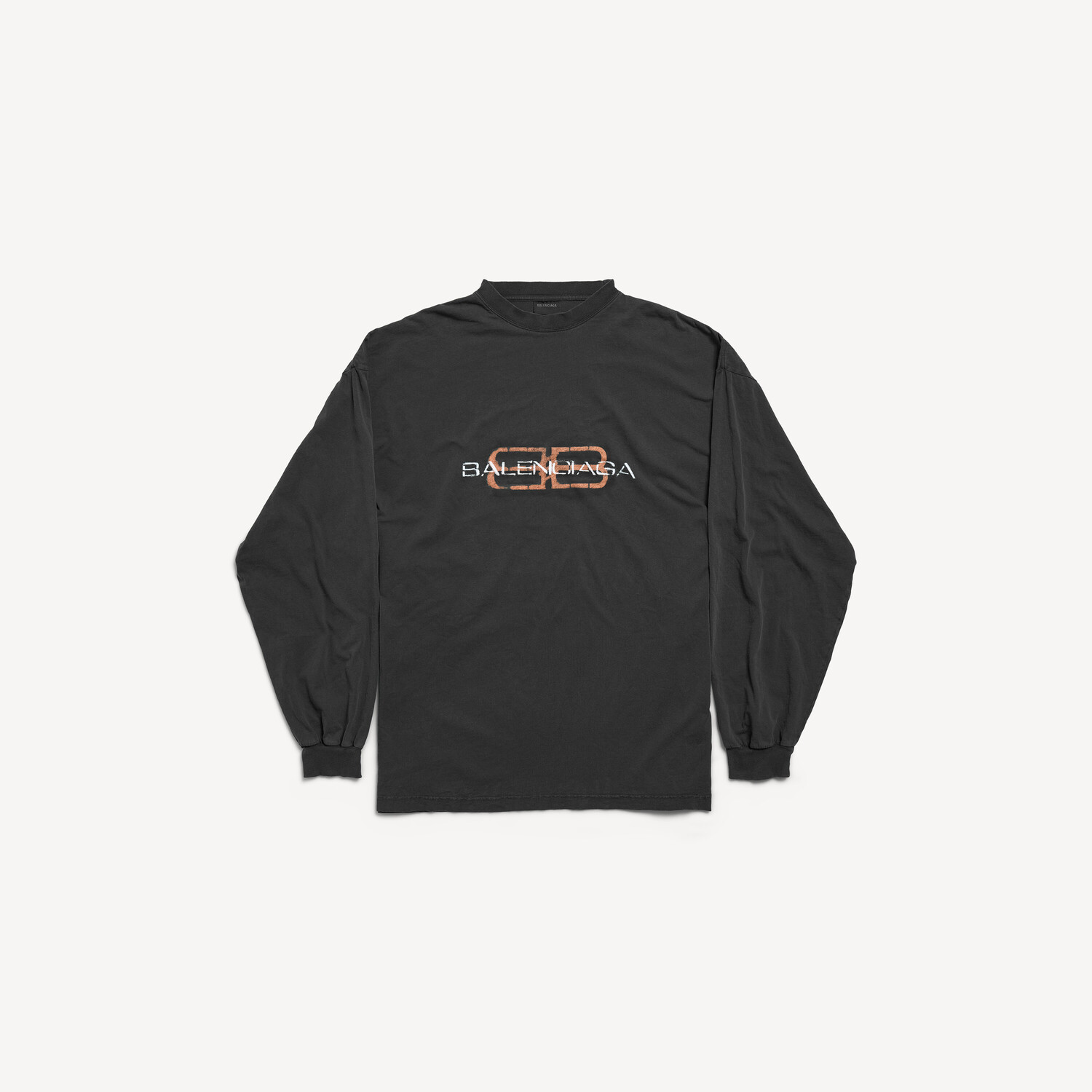 

BALENCIAGA Мужская футболка с длинным рукавом Bb Icon Stencil свободного кроя в выцветшем черном цвете