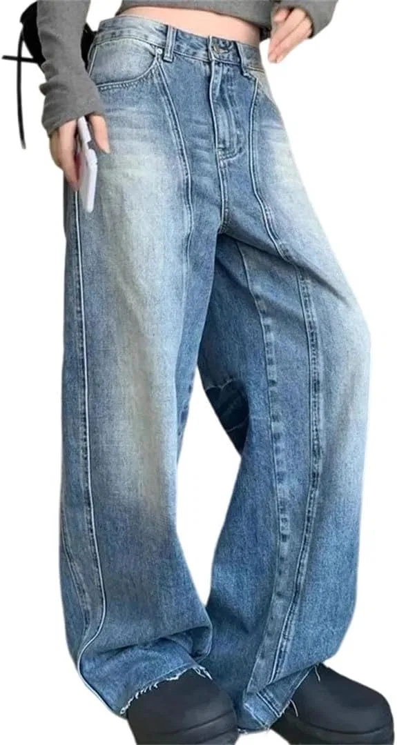 Джинсы свободные с рваным краем, Vintage Blue