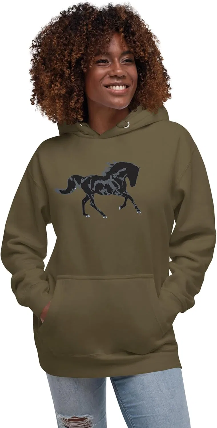 Универсальная толстовка унисекс для женщин и мужчин: толстовка с изображением черного жеребца, идеально подходит для любителей лошадей и поклонников конного спорта — фото 4