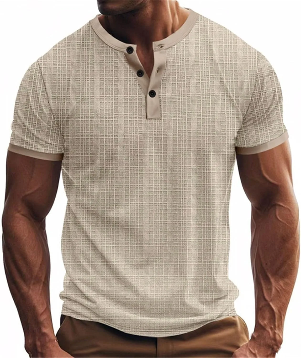 

Мужская футболка Henley с коротким рукавом, текстурированная, легкая, Slim Fit FZYLQY