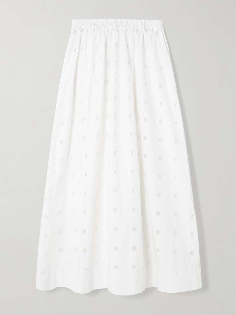 

Юбка миди Peggy из хлопкового поплина с вышивкой английской вышивки Posse, белый