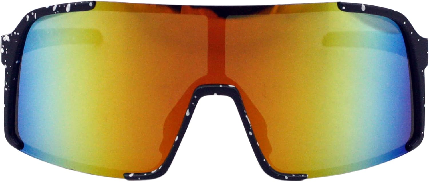 

Спортивные солнцезащитные очки PASTL Sporty Shield с увеличенными квадратными полуободковыми зеркальными линзами и защитой от УФ-излучения UV400, Black (Orange Multi-mirror)