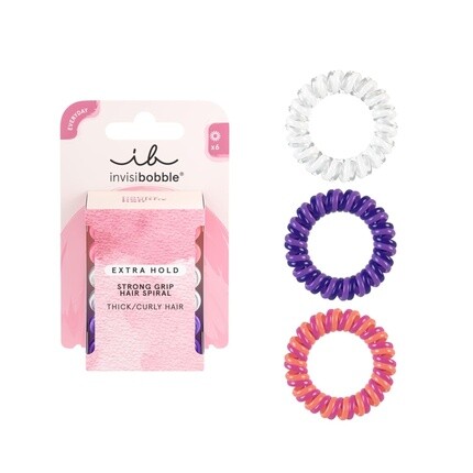 

Invisibobble Оригинальная резинка для волос Extra Care Twirl Boss Spiral Hair Tie Set Purple & Red Мягкая на волосах, против ломкости и секущихся кончиков, без следов, упаковка из 6 шт.