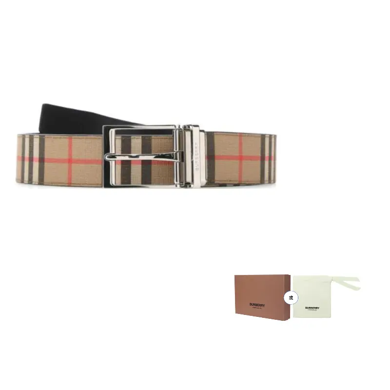 

Ремень мужской Burberry в клетку, бежевый