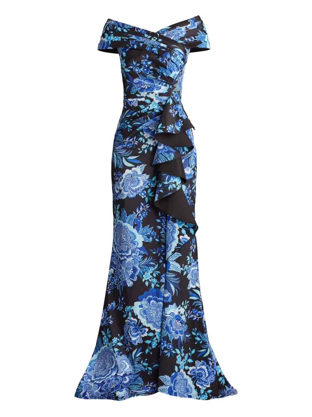 

Платье с открытыми плечами и цветочным принтом Tadashi Shoji, черный