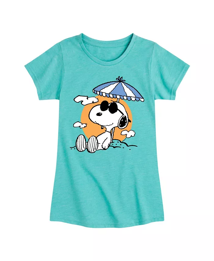 

Футболка с коротким рукавом и принтом Snoopy на пляже для девочек постарше Peanuts, синий