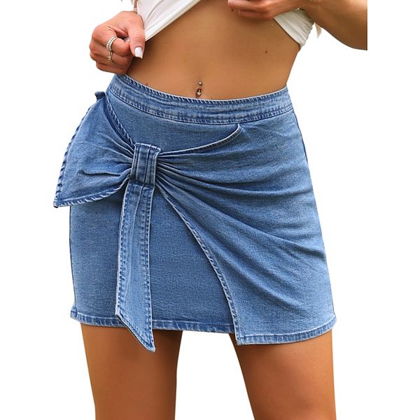 

Джинсовая мини-юбка для женщин с запахом и бантом Inspire Chic