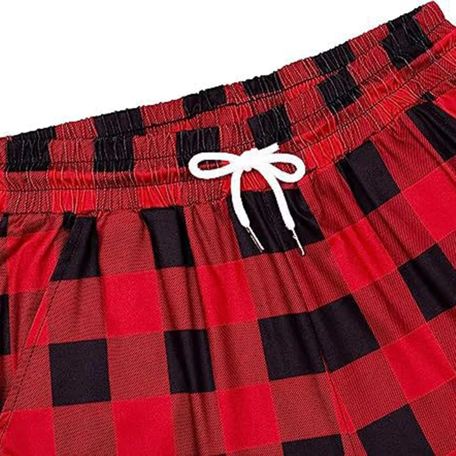 Пижамные брюки женские широкие с принтом Buffalo Plaid, на резинке и шнурке, красный — фото 4