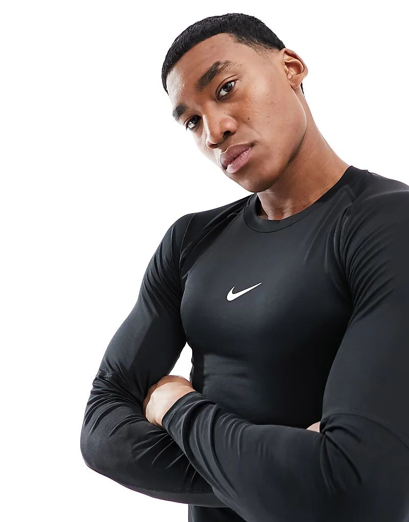 Футболка с длинным рукавом Nike Training Pro muscle fit черного цвета — фото 3