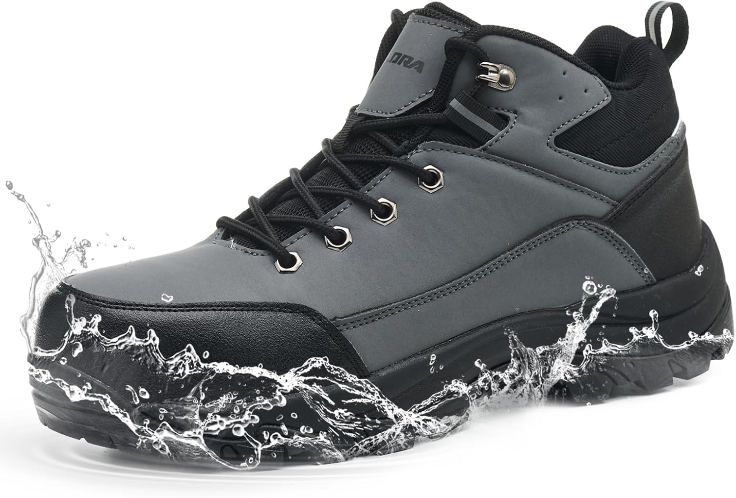 

Водонепроницаемые ботинки с стальным носком для мужчин, широкая посадка, противоскользящие, с защитным носком, несокрушимые строительные кроссовки с композитным носком, обувь, защищающая от проколов Xyldra, черный/серый