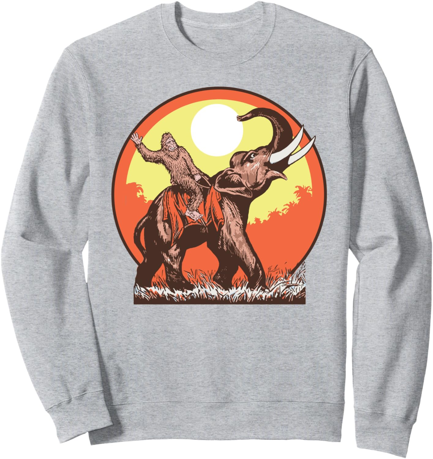 

Вперед! Забавная ретро-толстовка с изображением Бигфута, Сасквоча верхом на слоне Sasquatch Garage, серый