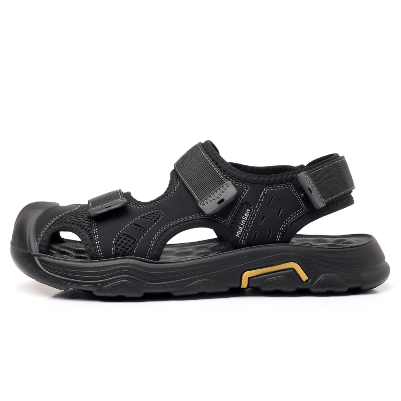 

Mulinsen Антискользящие дышащие противоударные легкие треккинговые ботинки для рек мужские серо-черные, цвет Black