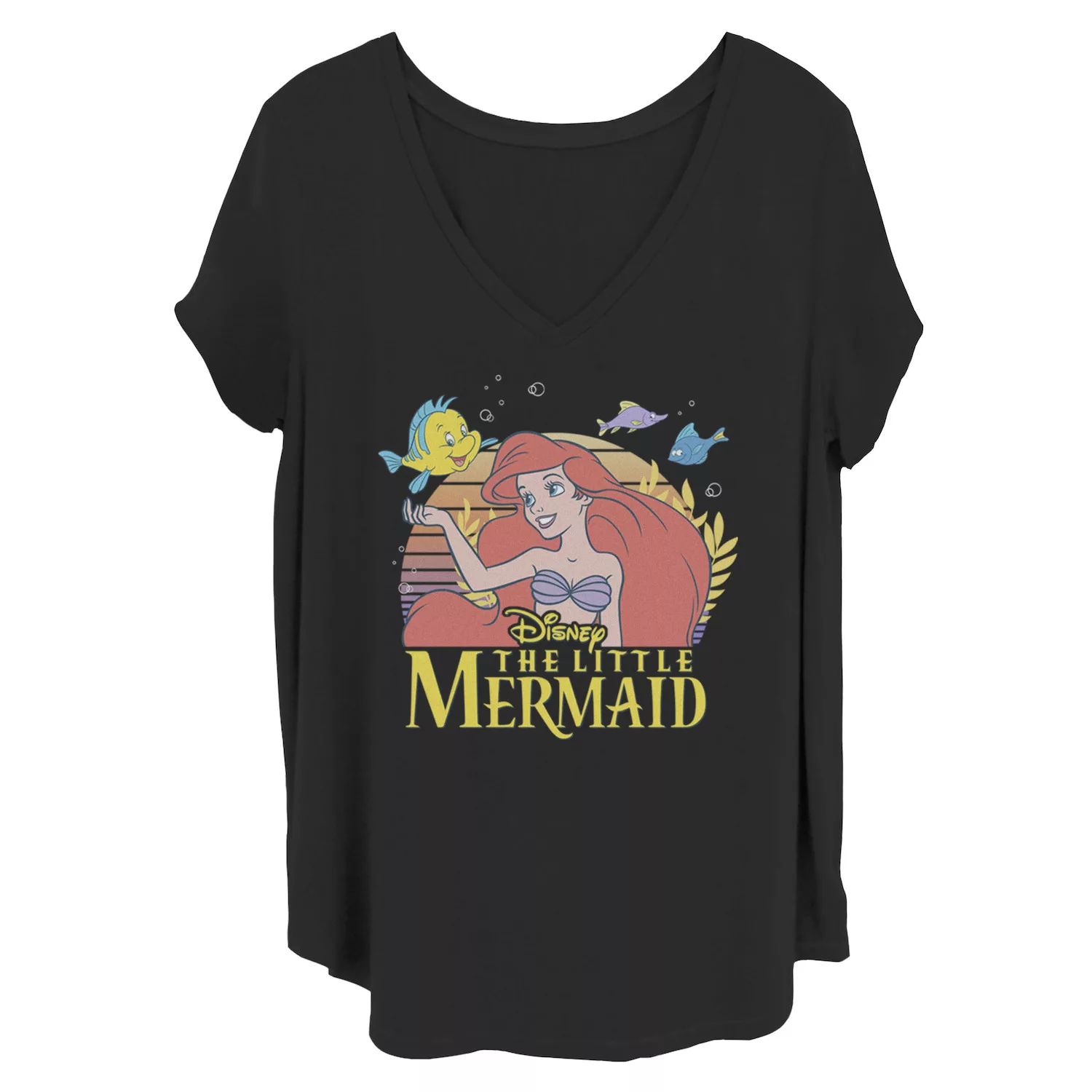 

Футболка с логотипом Juniors' Plus Disney Little Mermaid Ariel Flounder Licensed Character, черный