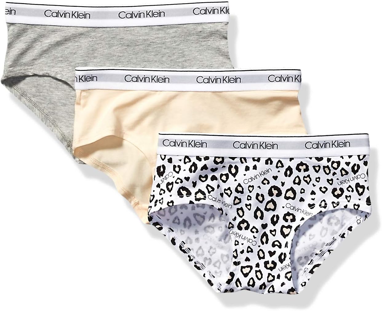 Нижнее белье Calvin Klein для девочек, современное, хлопковое, хипстерское, упаковка, Leo/Nude/Heather Grey