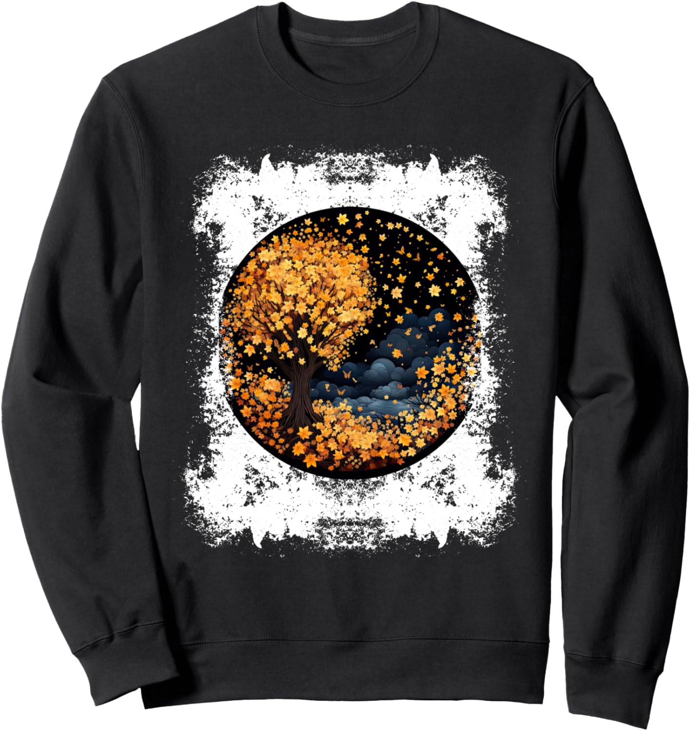 

Осенняя толстовка с изображением осенних листьев, дерева и бабочки Autumn Design With Butterflies And Trees, черный