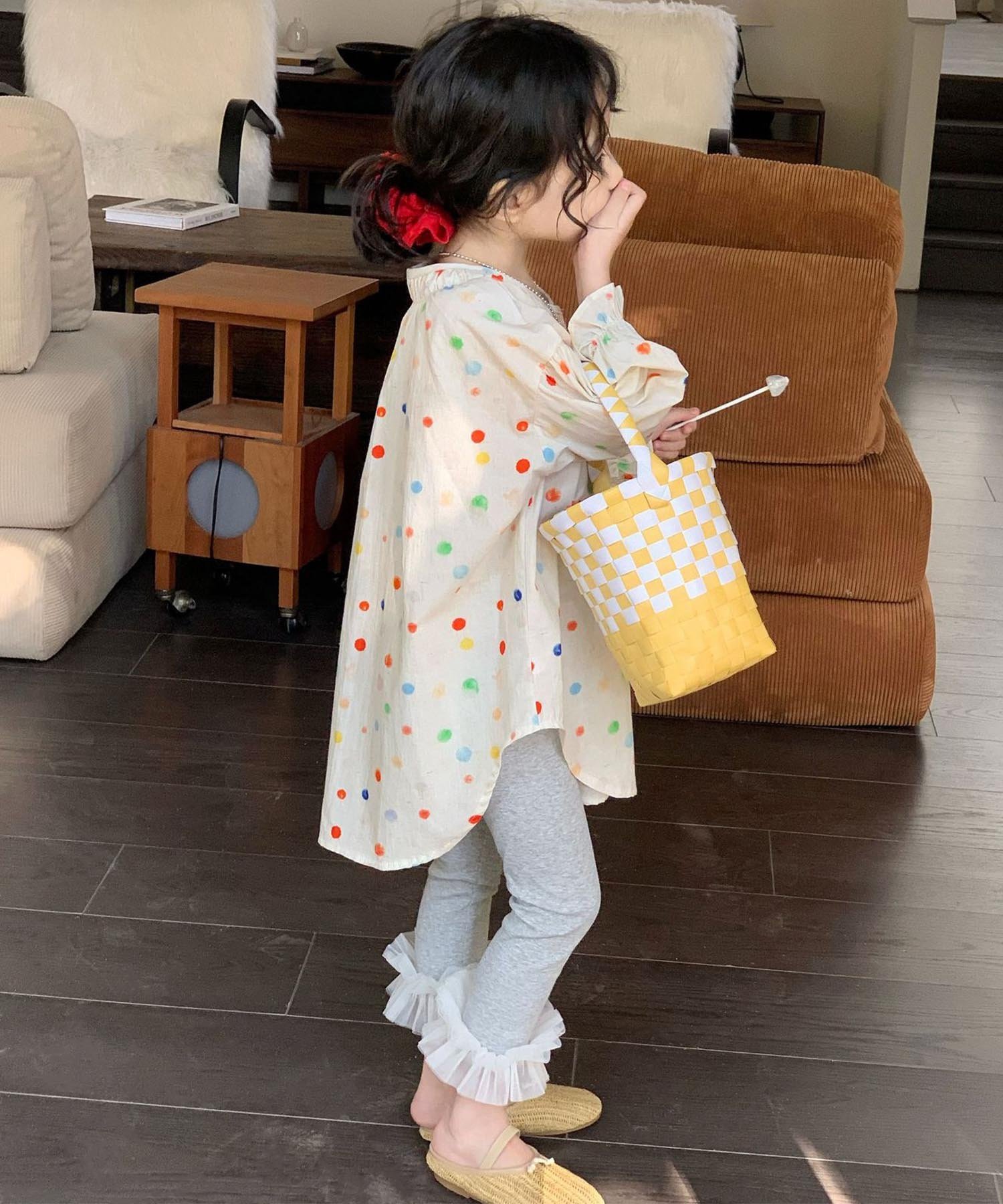 Блузка в точечный узор нежного цвета со сборками Aimoha Kids, off white — фото 4