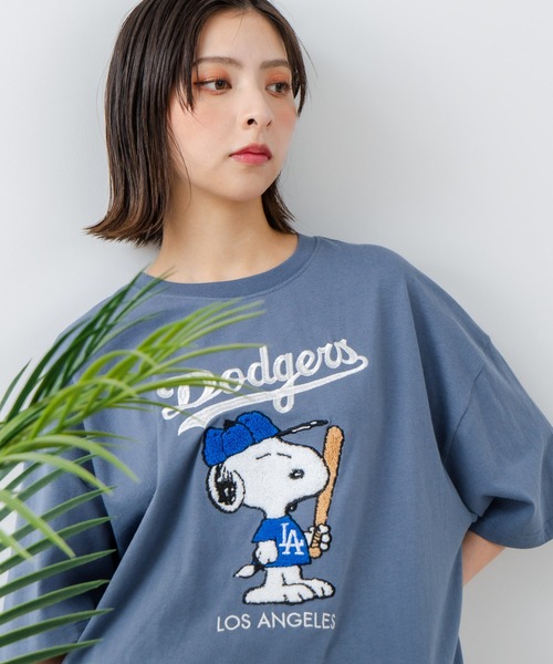 

Футболка с принтом, хлопок, PEANUTS x MLB, синий