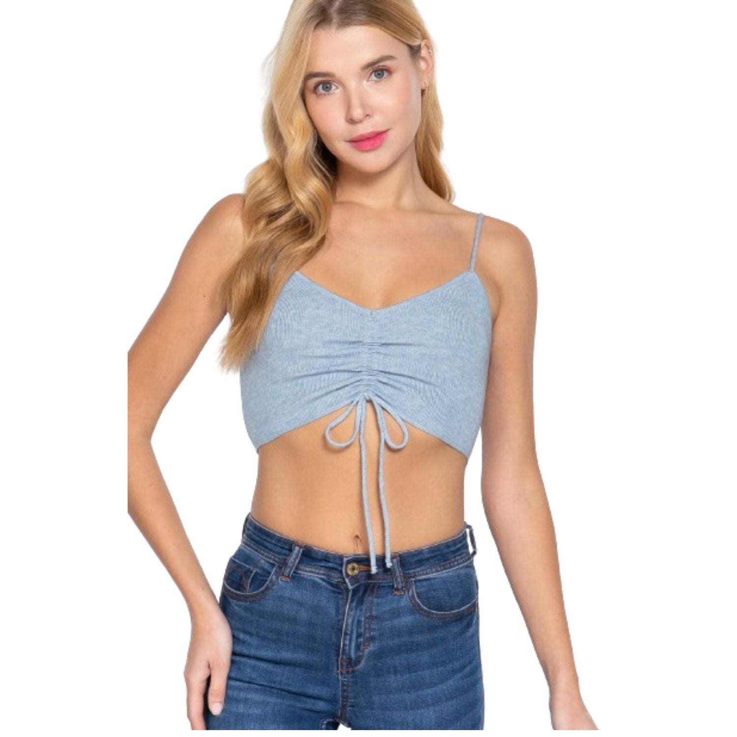 

Кроп-топ с вязаным свитером и сборками спереди TRUEDAMES, синий